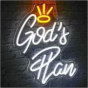 Sign Lamp God's Plan Neon Sign LED Light for Wall Decor USB Powered for Bedroom Living Room Home Bar Wedding Party 32cm×38cm
