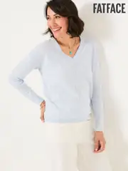 FatFace Iris Light Blue V-Neck Knitted Jumper (AL7113) | $114