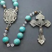 Handmade Rosary | Amazonite | Bronze Pardon Crucifix and Miraculous Medal Centre