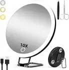 10X Magnifying Mirror with Light, Large 6" Rechargeable 3 Color Modes Dimming Li