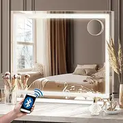 Oikiture Makeup Mirror with Light Hollywood Smart Makeup Mirror with 15 LED Bulbs 80 x 62cm Bluetooth Speaker USB Power Charging Vanity Mirror with 10x Magnifying Mirror