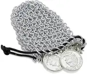 Armory Replicas™ Medieval Silver Chainmail Dice Bag - Mild Steel 95% Iron, Leather Cord, 9/18 Double Ring, 800g – RPG, LARP, Renaissance