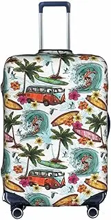 [pvinnk] Hawaiian Surfer on Wavy Print Protective Luggage Cover Elastic Washable Suitcase Travel Gear Protector, White, X-Large