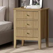 Oikiture Bedside Table 3 Drawers Side End Storage Furniture Nightstand Natural