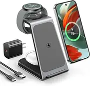 Google Pixel Wireless Charger Designed for Pixel Watch 3/2 (Not for Pixel Watch1), 3 in 1 Aluminum Alloy Pixel Charger Stand for Pixel 9 Pro XL/9/Fold/8/7/7a/6, Pixel Buds Pro/2 (with Adapter)