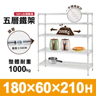 【宅配免運｜超荷重 200kg】180x60x210 五層架（中補強設計）置物架 鐵架｜收納架 波浪架 層架 鐵力士架