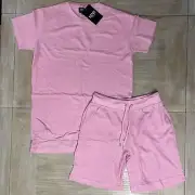 Mens T Shirt Shorts Tracksuit Waffle Set Pink Medium RRP £50 Boohoo Man