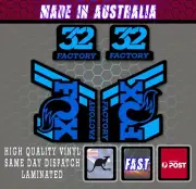 FOX style FACTORY 32 Fork Decals Stickers BLUE / LIGHT BLUE /black. laminated