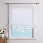 ESLIR Roman Blind with Loops, Kitchen Curtains, Transparent Tab-Top Curtains, Embroidered, Modern Voile Grey, W x H 80 x 140 cm, Pack of 1