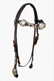 Western Leather Emitated Leather Print overlay Silver Conchos Headstall