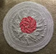 Round White Pink HANDMADE CROCHET TABLE CLOTH - BED COVER Throw Lap Blanket 38"