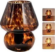 Mushroom Lamp Glass Table Bedside Lamps Translucent Vintage Style Striped Night Light Home Decor (Amber)