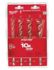 Milwaukee SPEEDFEED WOOD BIT SET 4Pcs 13-25mm, 1/4 Inch Power Groove Shank