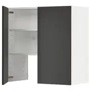 METOD wall cb f extr hood w shlf/door, white/Nickebo matt anthracite, 80x80 cm