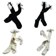 Women Wool Over Knee Thigh High Socks 3D Plush Ear Bows Warm Long Stockings
