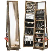 Costway 360 Rotating Lockable Jewelry Cabinet Armoire Lockable Freestanding Jewelry Organizer w/Mirror & Shelves for Dressing Make-up Coffee