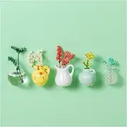 Mini Ceramic Vase Refrigerator Magnets, Creative 3D Flower Vase Magnets for Fridge, Mini Refrigerator Magnets Set for Real Plants, Kitchen, Office Decoration﻿ (5pcs C)