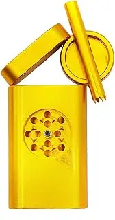 [Generic] Aluminum Cigarette Case Complete Set, Builtin Magnetic Grinder, with Cigarette Holder (Gold)