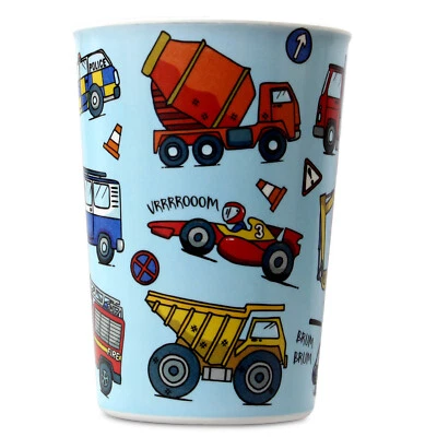 Kids Children Blue Melamine Vehicles Design Beaker Toddler Home Drinking Cups