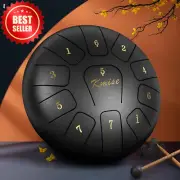 10" Steel Tongue Drum 11 Notes Portable Meditation Hand Drum with Mallets & Carr