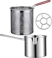 HAKIDZEL 1Set Stainless Steel Fry Pot with Long Handle Deep Fryer Basket for Chips Vegetables and Meats High Temperature Resistant Lightweight Design for Home Kitchen and Outdoor