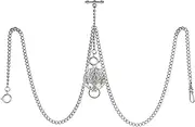 [TREEWETO] Men's Double Albert Chain Pocket Watch Curb Link Key Chain 3 Hooks with Antique Wolf Pendant Design Charm Fob T Bar