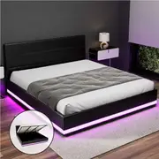 Artiss Bed Frame King Size with LED Lights Platform King Beds Black LUMI