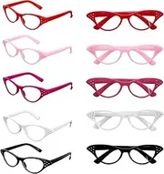 [Rowbaty] 5 Pairs Cat Eye Rhinestone Glasses, Retro Party Costume Glasses for 50's 60's Hip Hop Dress up Halloween Party Favor in Red, Black, White, Pink, Rose Red