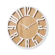 E Style Haddon Wooden Analogue Wall Clock Decor Round 60cm White/Natural