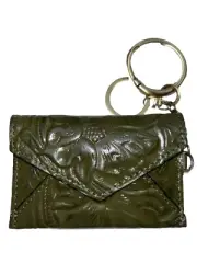 Patricia Nash Isabela Leather Card Holder w/ Key Chains - Soft Olive Tooled