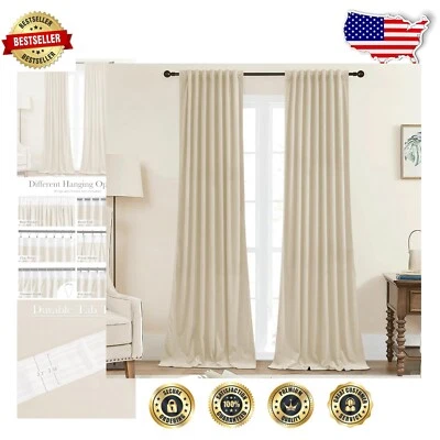 Elegant Beige Velvet Curtains 90” Long - Privacy & Thermal Insulation, 2 Panels