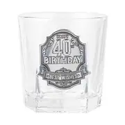 40th Badge Whisky Drinking Glass Scotch/Bourbon Cup Birthday Gift Clear 260ml