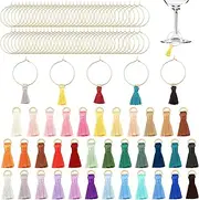 [CHGCRAFT] 105 pcs Wine Glass Charms Kit Polyester Tassel Pendans Brass Wine Glass Charm Rings Wine Glass Markers Charms for Stem Glasses Holiday Birthday Wine Tasting Party, Mixed Color, Brass, brass