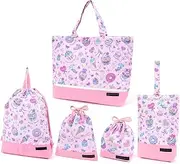 COLORFUL CANDY STYLE NS682000 Kindergarten Entrance Series with Safety Gusset, Set of 5 (Quilted Lesson Bag with Gusset, Reflector), Water Repellent, Lightweight Type, Milky Sweets Candy Ala Mode,