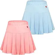 [Panegy] Girls' Short Pleated Skirt Elastic Waist Skater Tennis School Skort Skirt with Inner Shorts Children's Summer Dress