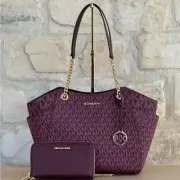 Michael Kors Jet Set Travel Large Chain Shoulder Top Zip Wallet Options oxblood