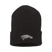 Wildlife Manatee embroidered beanie hat, custom embroidered beanie hat