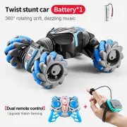 Rc Stunt Car 2.4G Radio Gesture Induction Spray Music Light Stunt Car Remote Control Car 1:24 Off-Road Watch Control Boy Toys Blue-Dual control