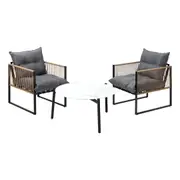 Livsip Outdoor Patio Set Furniture White 70cm Coffee Table Rattan Chairs 3PCS