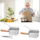 Stainless Steel Deep Fryer Pot Square Frying Pan with Basket for French Fries