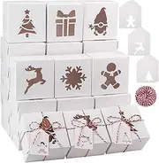 Fovths 24 Pieces Christmas Cookie Boxes 4 x 4 x 2.5 Inches White Bakery Pastry Boxes with Window Pie Gift Boxes Food Treats Container with Tags, Hemp Rope for Candy, Doughnuts, Cupcakes, Gifts