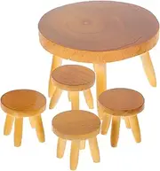 KOMBIUDA Dollhouse Dining Table Chair Set Miniature Wooden Furniture Set Rustic Style 1 Micro Landscape Decorations