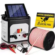 NNEDSZ 8km Solar Electric Fence Energiser Charger with 400M Tape and 25pcs Insul