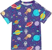[ODAWA] Rash Guard Boys, Colorful Space Astronauts Moons UPF 50+ Quick Dry Sun and Sand Protection Swim Shirt 3-12 Years