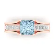 3.4 Princess Cut Sky Blue Topaz Promise Bridal Band set Sliding 14k Rose Gold