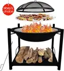 26" Portable Wood Burning Fire Pit Outdoor Steel BBQ Grill Mesh Cover Poker