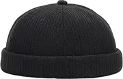 [CurcKua] Docker Hat Warm Adjustable Dome Docker Cap Knitted Brimless Cap Vintage Winter Hat Roll up Edge Skullcap Docker Hat Docker Cap Mens Fisherman Beanie for Men