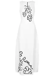 Faithfull The Brand Nahna Printed Linen Maxi Dress - White And Black - XS (UK6 / XS) XS (UK6 / XS)