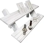 NAJMECHOY Retail Display Riser Earring & Ring Holder Brown Wood Stand Storage Shelf Rack Jewelry Rack Desktop Display Cup Rack Simple Frame (2 Tier-White)