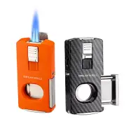 2 Jet Flame Cigar Torch Lighter With Punch Guillotine Cutter Gift Box Great Wall